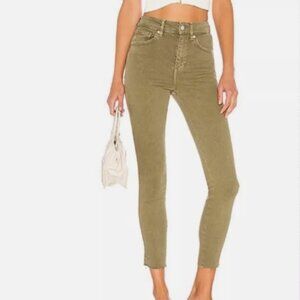 Free People Raw Hem Skinny Army Green High-Rise 24